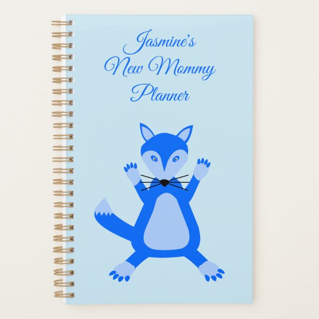 Cute Blue Baby Boy Fox Custom New Mum Planner (Front)
