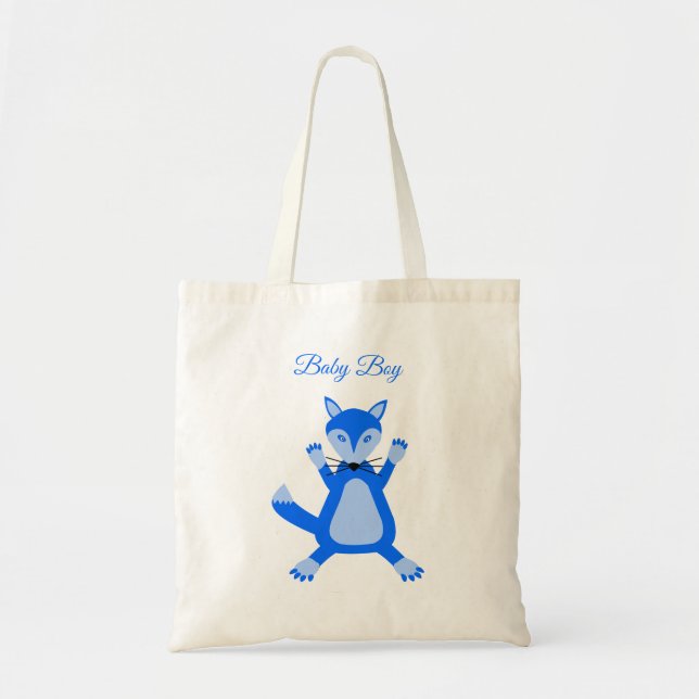 Cute Blue Baby Boy Fox Custom Tote Bag (Front)