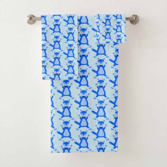 Cute Blue Baby Boy Fox Patterned Bath Towel Set (Insitu)
