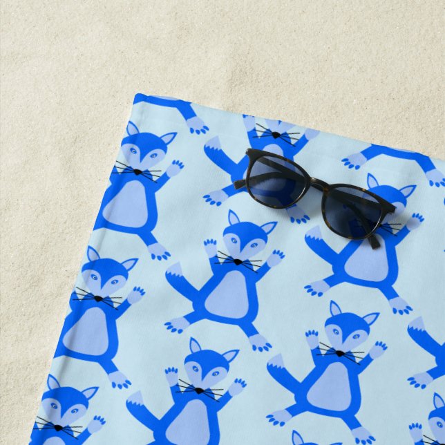 Cute Blue Baby Boy Fox Patterned Beach Towel (In Situ)