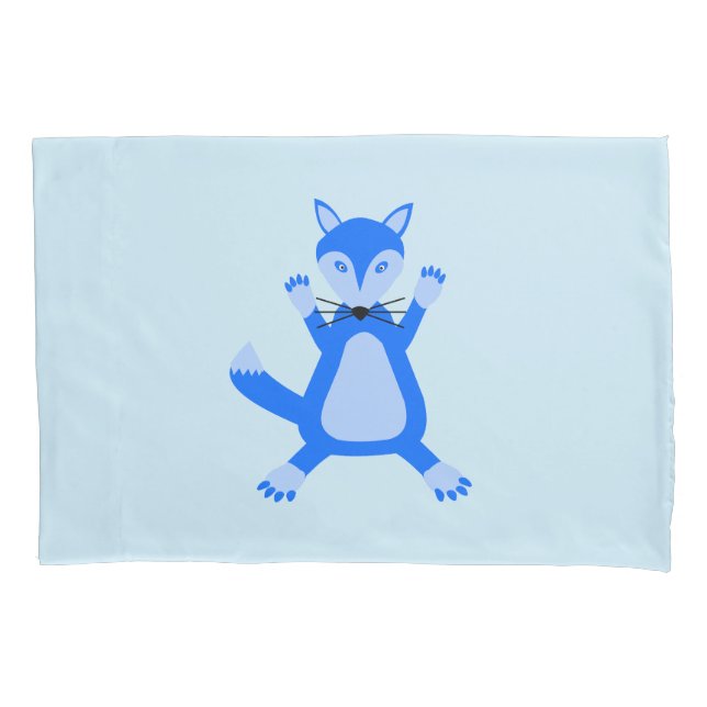 Cute Blue Baby Boy Fox Patterned Pillowcase (Front)