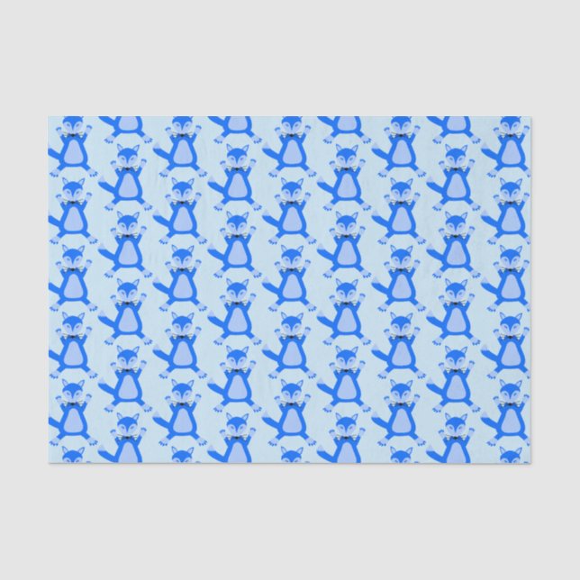 Cute Blue Baby Boy Fox Patterned Tissue Paper (Front)