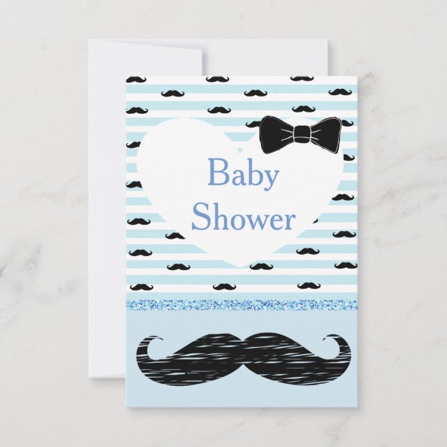Cute Blue Baby Boy Moustache Baby Shower Invitatio Invitation (Front)