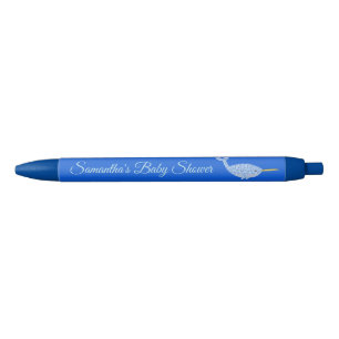 Cute Blue Baby Boy Narwhal Baby Shower Custom Blue Ink Pen