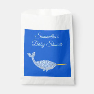 Cute Blue Baby Boy Narwhal Baby Shower Custom Favour Bags