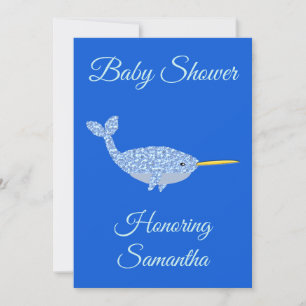Cute Blue Baby Boy Narwhal Baby Shower Custom Invitation