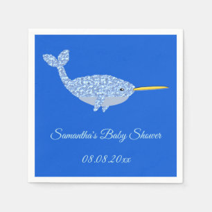 Cute Blue Baby Boy Narwhal Baby Shower Custom Napkin