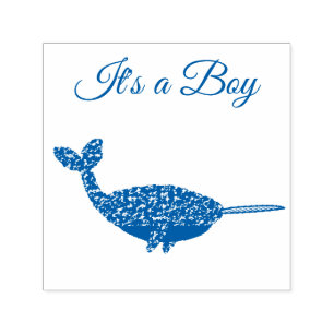 Cute Blue Baby Boy Narwhal Baby Shower Custom Self-inking Stamp