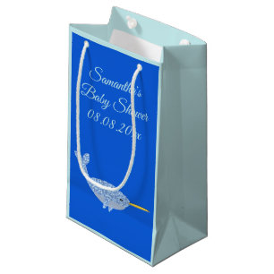 Cute Blue Baby Boy Narwhal Baby Shower Custom Small Gift Bag