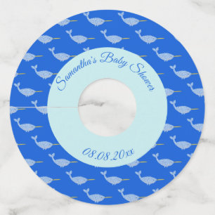 Cute Blue Baby Boy Narwhal Baby Shower Custom Wine Glass Tag