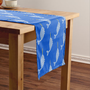 Cute Blue Baby Boy Narwhal Baby Shower Patterned Short Table Runner