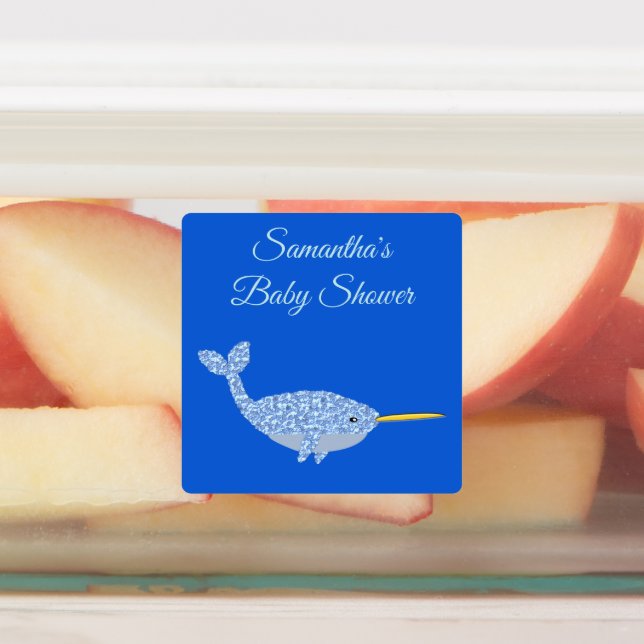 Cute Blue Baby Boy Narwhal Custom Baby Shower (Affixed)