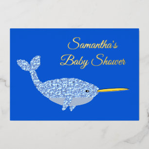 Cute Blue Baby Boy Narwhal Custom Baby Shower