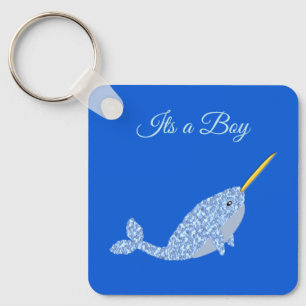 Cute Blue Baby Boy Narwhal Dad to Be Custom Key Ring