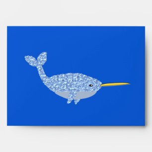 Cute Blue Baby Boy Narwhal Gender Reveal Custom Envelope
