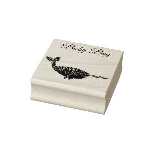 Cute Blue Baby Boy Narwhal Gender Reveal Rubber Stamp