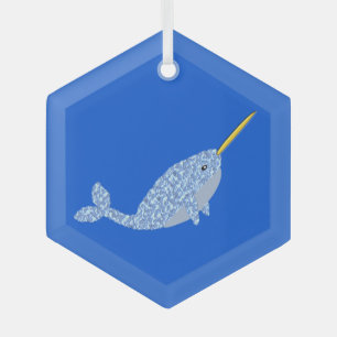 Cute Blue Baby Boy Narwhal Glass Tree Decoration