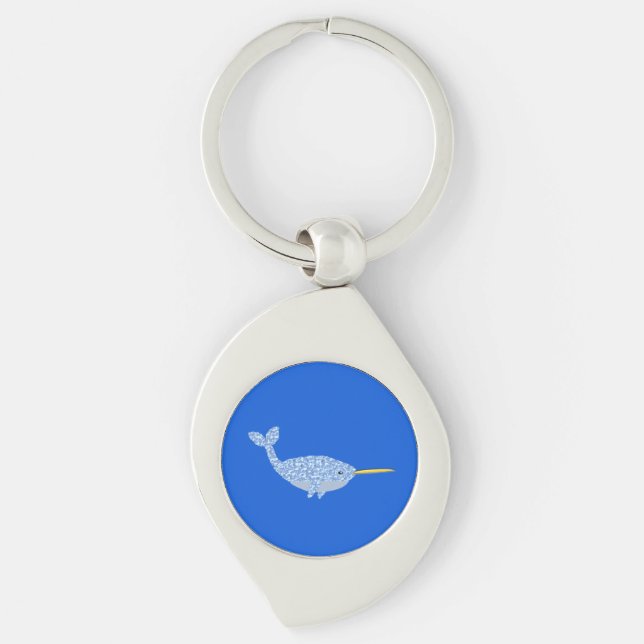 Cute Blue Baby Boy Narwhal Key Ring (Front)