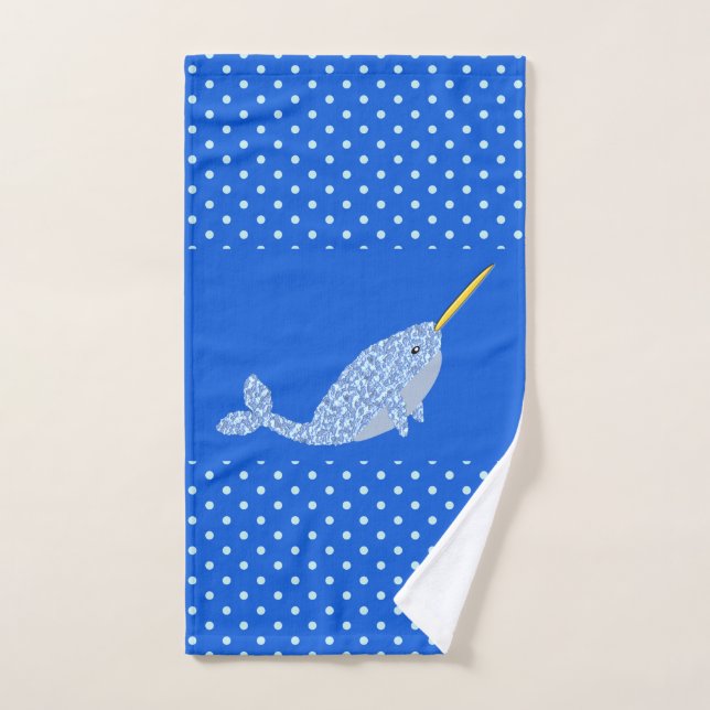 Cute Blue Baby Boy Narwhal Patterned Hand Towel (Hand Towel)