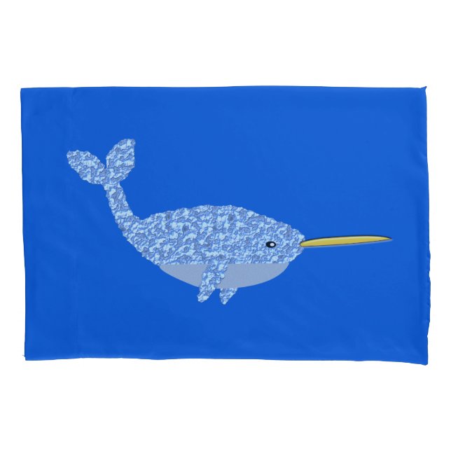 Cute Blue Baby Boy Narwhal Patterned Pillowcase (Front)
