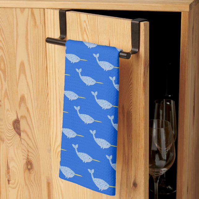 ]Cute Blue Baby Boy Narwhal Patterned Tea Towel (Thirds Fold)