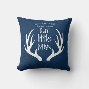 Cute Blue Baby Boy Our Little Man Announcement Cushion