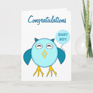 Cute Blue Baby Boy Owl Custom Card