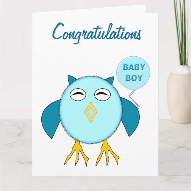 Cute Blue Baby Boy Owl Custom Card (Front)