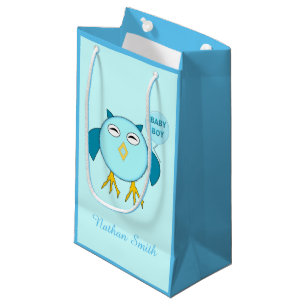 Cute Blue Baby Boy Owl Custom Gift Bag