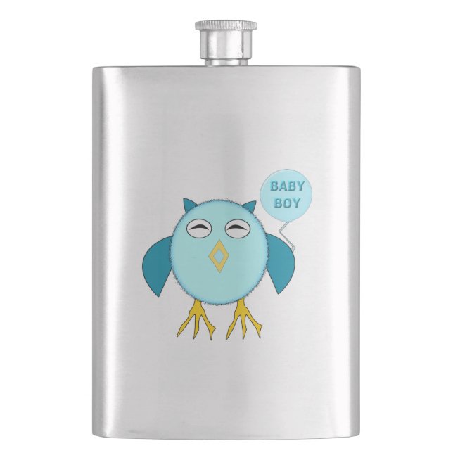 Cute Blue Baby Boy Owl Flasks (Front)