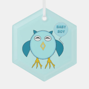 Cute Blue Baby Boy Owl Glass Tree Decoration