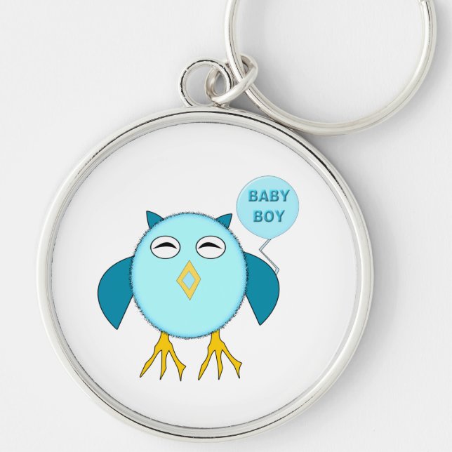 Cute Blue Baby Boy Owl Keychain (Front)
