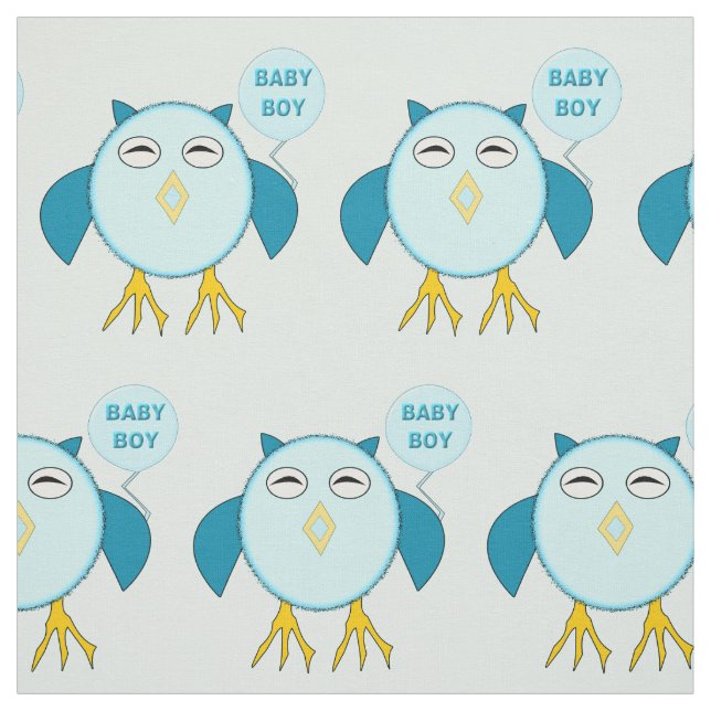 Cute Blue Baby Boy Owl Patterned Fabric (Swatch)