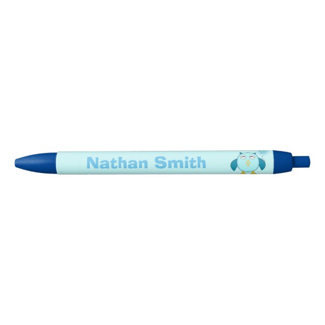 Cute Blue Baby Boy Owl Personalised Pen (Front)