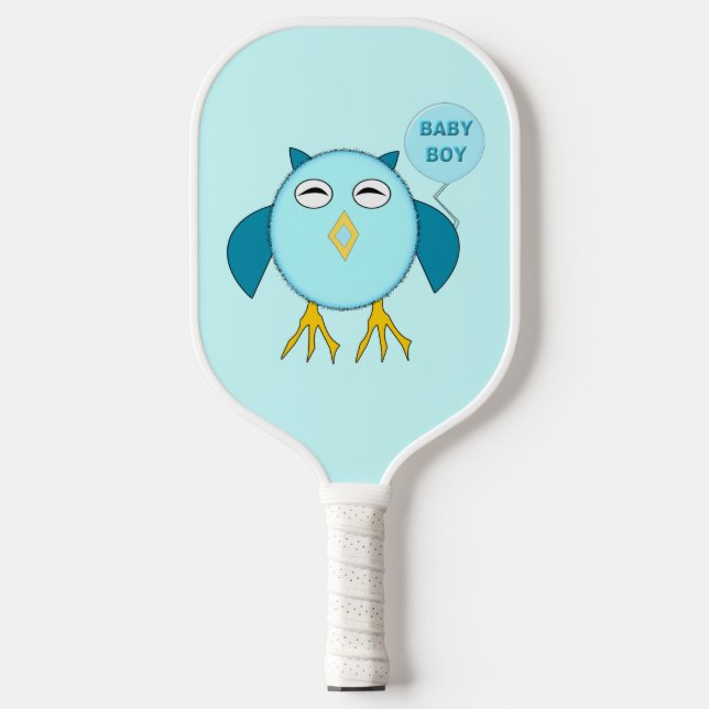 Cute Blue Baby Boy Owl Pickleball Paddle (Front)