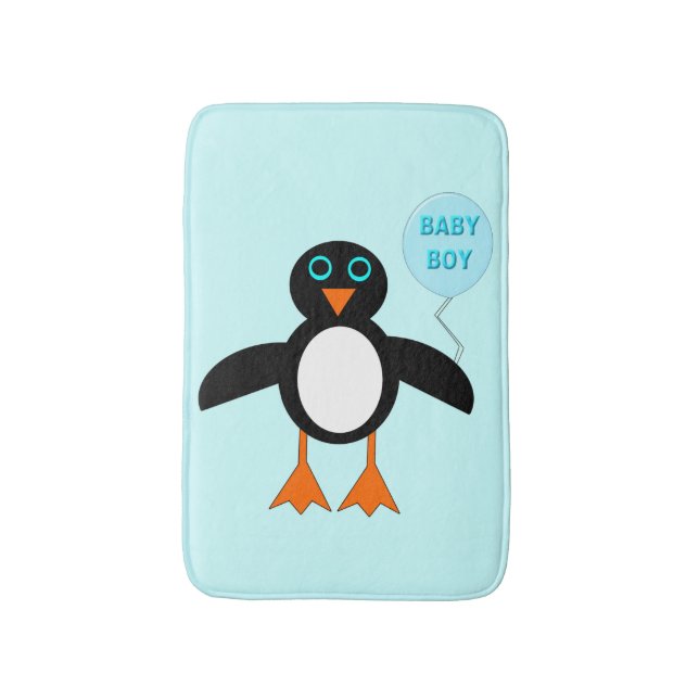 Cute Blue Baby Boy Penguin Bath Mat (Front Vertical)