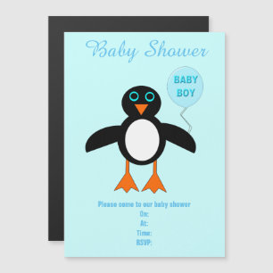 Cute Blue Baby Boy Penguin Custom Baby Shower Magnetic Invitation