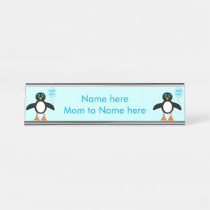 Cute Blue Baby Boy Penguin Custom Desk Sign