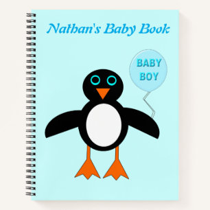 Cute Blue Baby Boy Penguin Custom Spiral Notebook