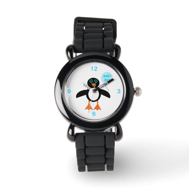 Cute Blue Baby Boy Penguin Glitter Watch (Front)