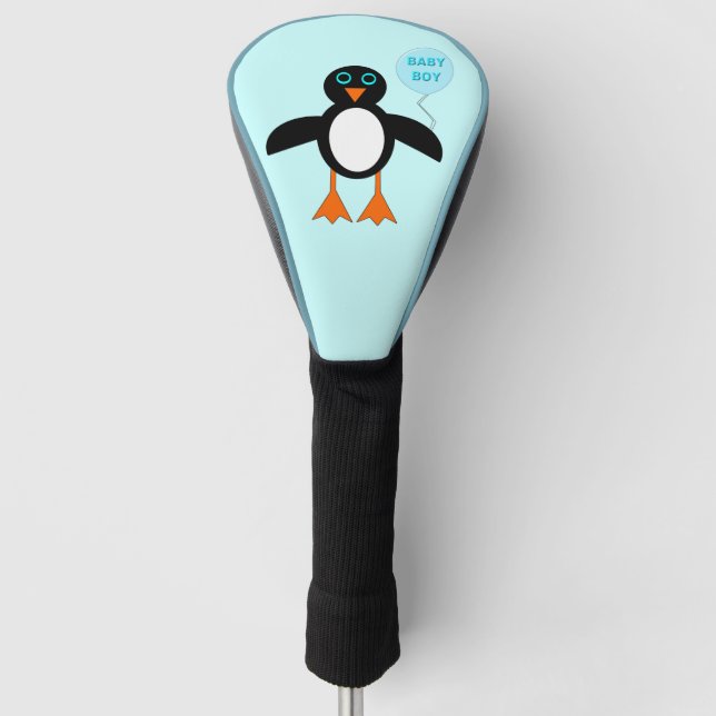 Cute Blue Baby Boy Penguin Golf Driver Cover (Front)