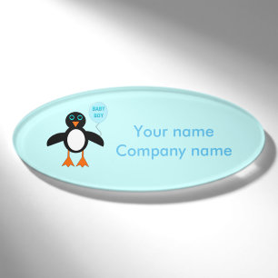 Cute Blue Baby Boy Penguin Personalised Name Tag