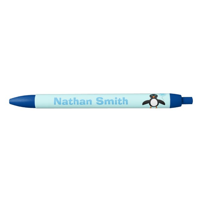Cute Blue Baby Boy Penguin Personalised Pen (Front)