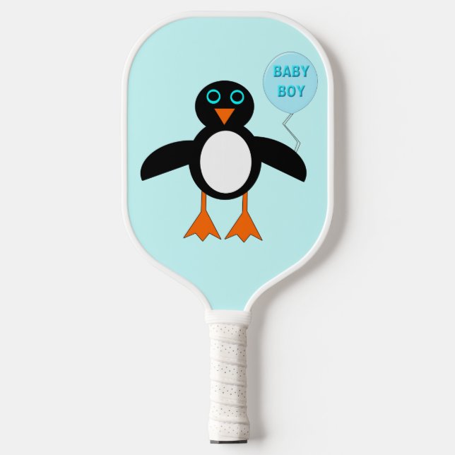Cute Blue Baby Boy Penguin Pickleball Paddle (Front)