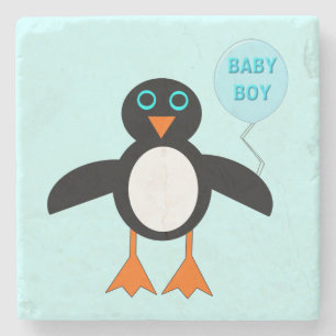 Cute Blue Baby Boy Penguin Stone Coaster