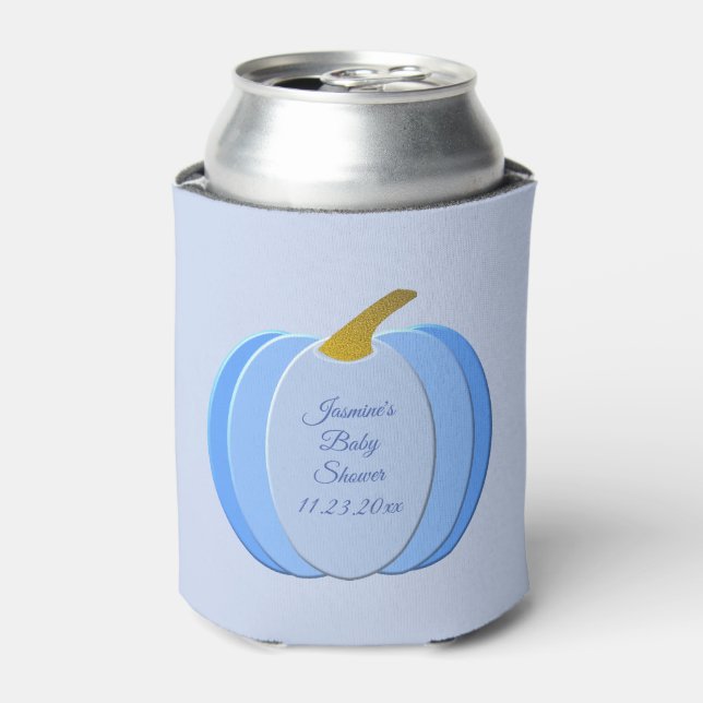 Cute Blue Baby Boy Pumpkin Custom Baby Shower Can Cooler (Can Front)