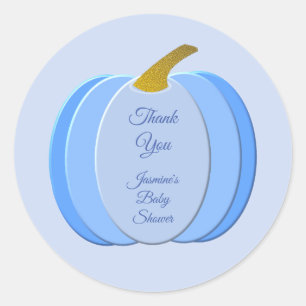 Cute Blue Baby Boy Pumpkin Custom Baby Shower Classic Round Sticker