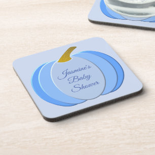 Cute Blue Baby Boy Pumpkin Custom Baby Shower Coaster
