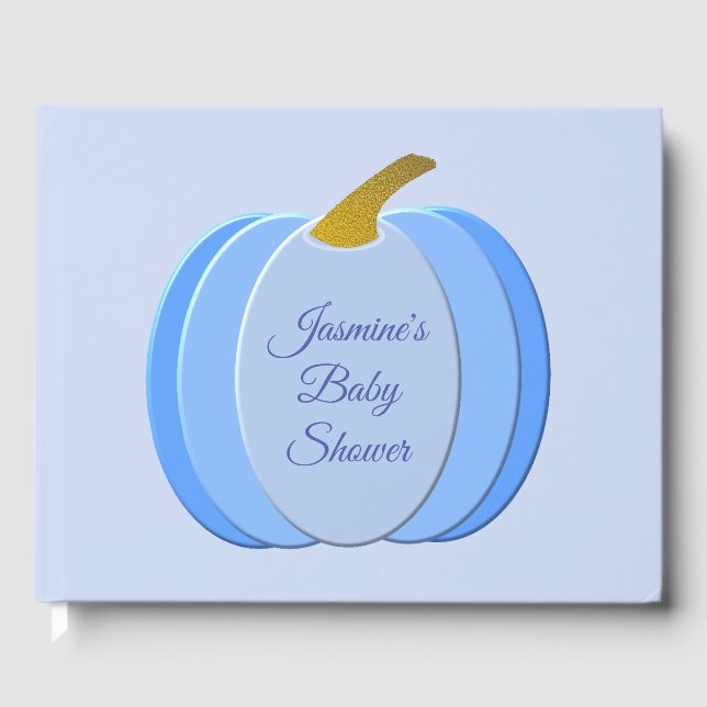 Cute Blue Baby Boy Pumpkin Custom Baby Shower Guest Book (Front)