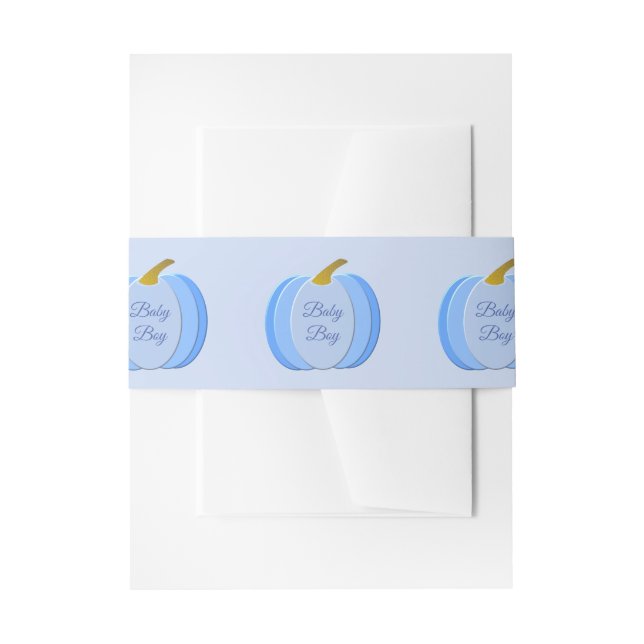 Cute Blue Baby Boy Pumpkin Custom Baby Shower Invitation Belly Band (Front Example)